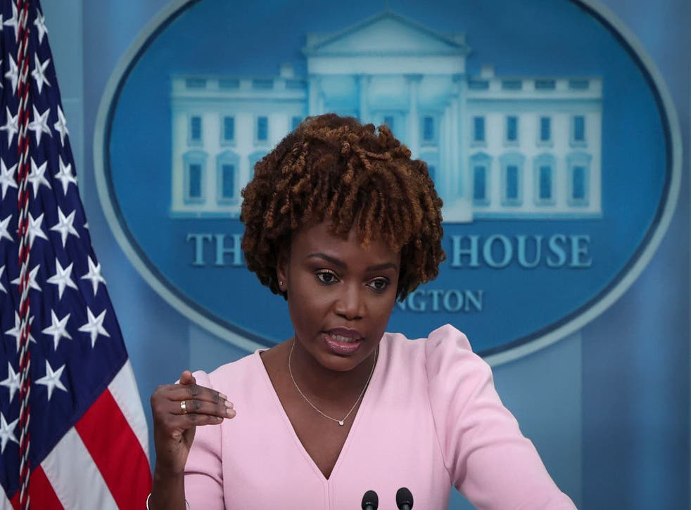 <p>White House press secretary Karine Jean-Pierre at Monday’s press briefing</p>