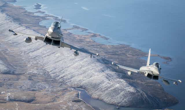 Royal Air Force Typhoon jets airborne over the Falkland Islands (UK MOD Crown Copyright/PA)