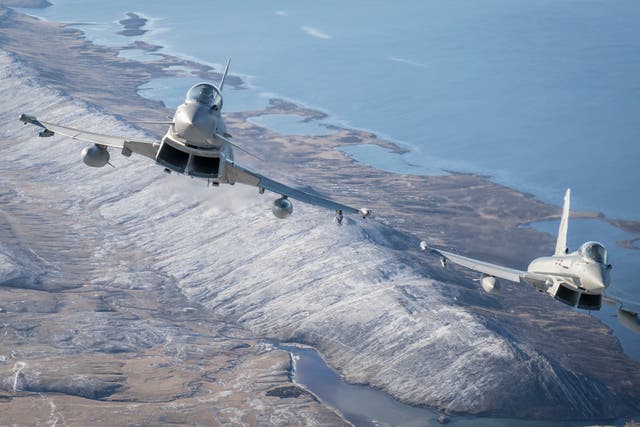 Royal Air Force Typhoon jets airborne over the Falkland Islands (UK MOD Crown Copyright/PA)