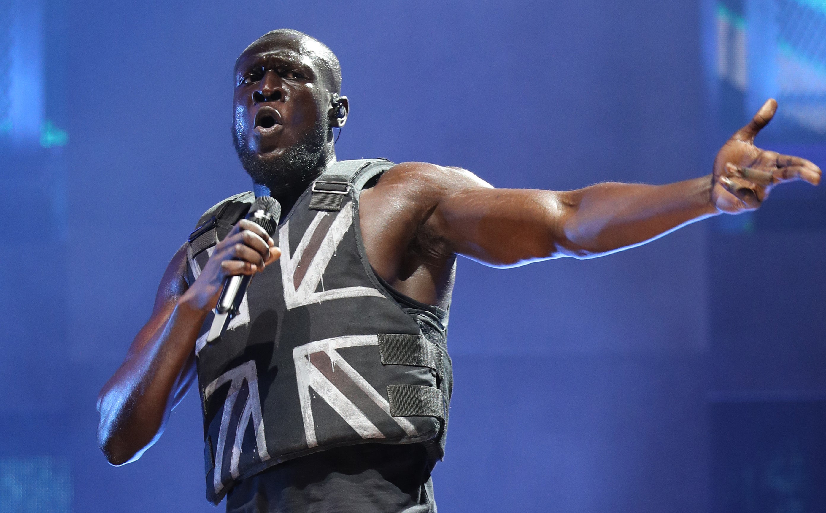 Stormzy performing on the Pyramid Stage during Glastonbury Festival at Worthy Farm in Pilton, Somerset in 2019.