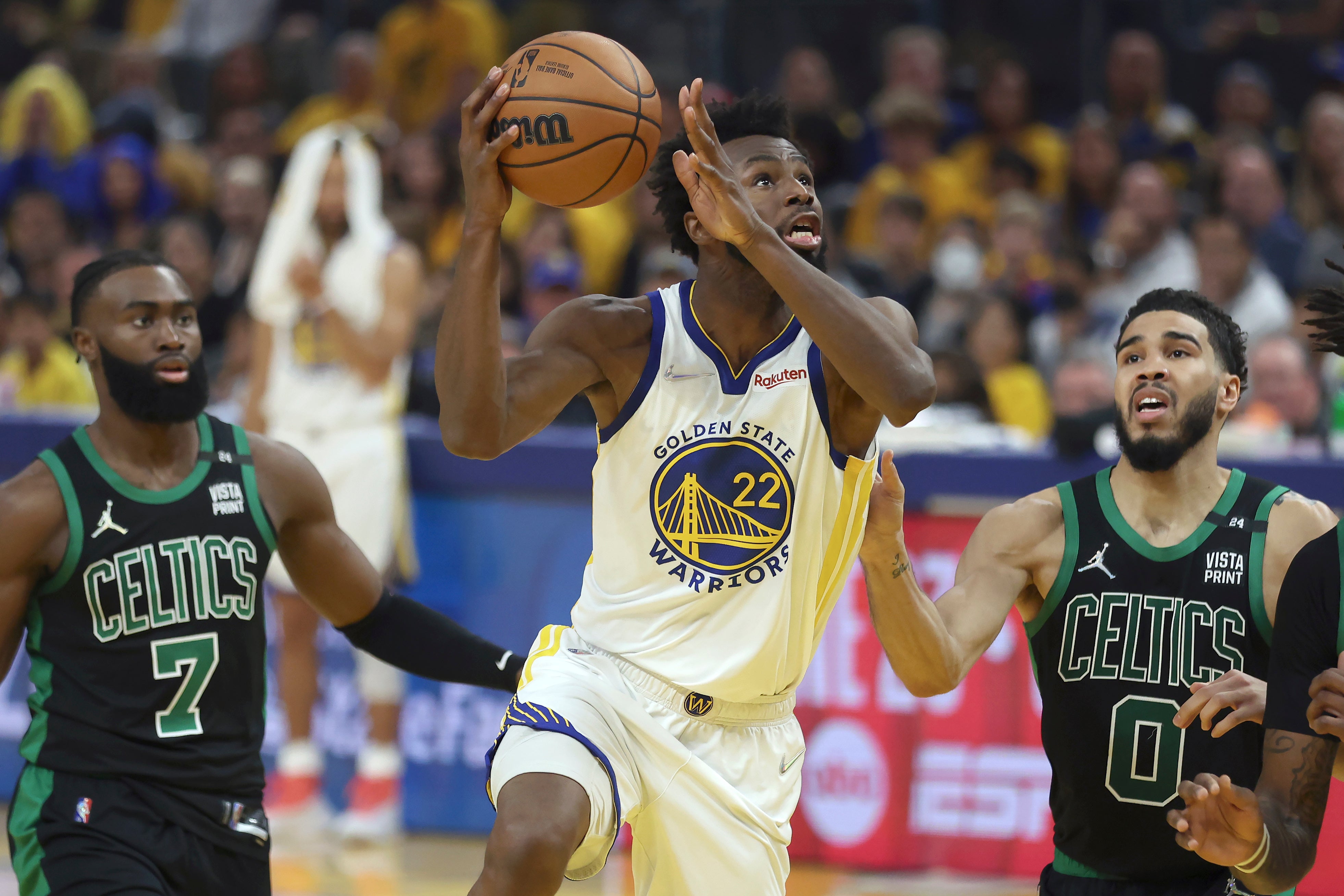 The Golden State Warriors defeated the Boston Celtics 104-94 to move within one win of claiming their fourth NBA championship in eight years (Jed Jacobsohn/AP)