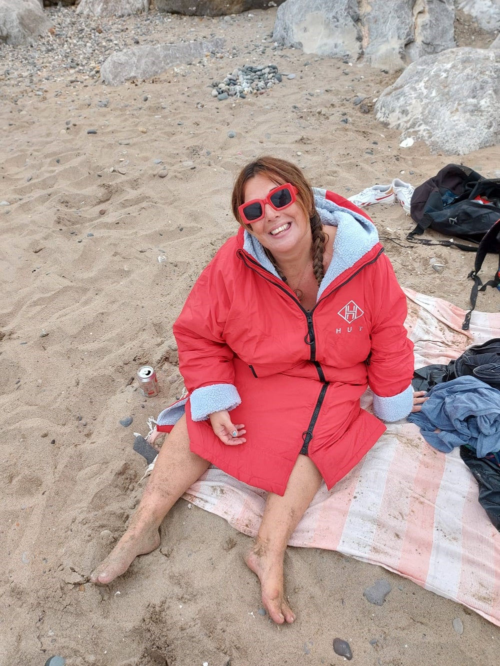 Claire Keable, 48, wrapped up after a chilly swim earlier this year (Collect/PA Real Life)