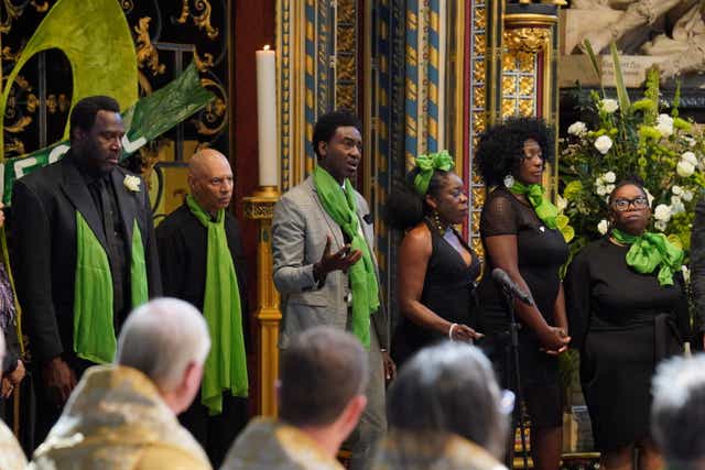 A community choir performs at the Grenfell fire memorial service at Westminster Abbey in London (Jonathan Brady/PA)
