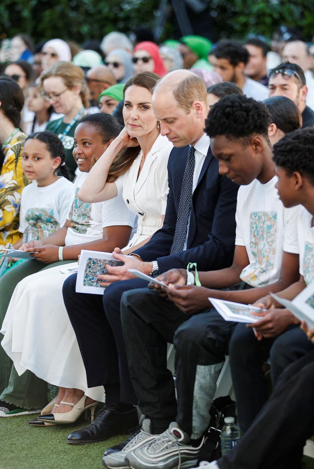 The Duke and Duchess of Cambridge during a multi-faith and wreath laying ceremony at Grenfell Tower (Peter Nicholls/PA)