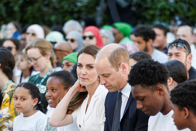 The Duke and Duchess of Cambridge during a multi-faith and wreath laying ceremony at Grenfell Tower (Peter Nicholls/PA)