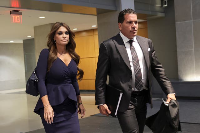 <p>Kimberly Guilfoyle leaves a meeting with the House Select Committee to Investigate the Jan 6 attack on 18 April in Washington DC</p>