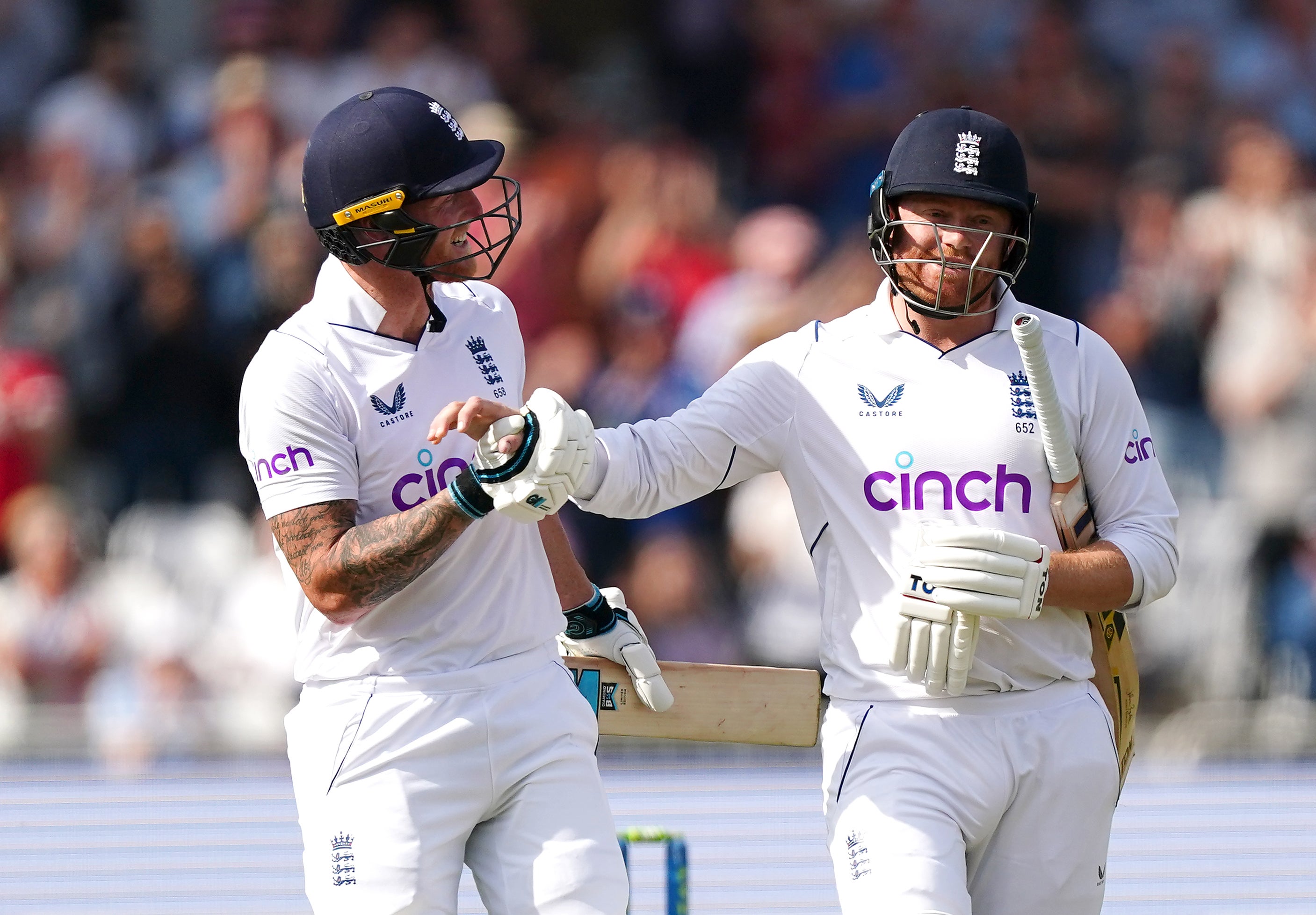 Jonny Bairstow was congratulated by Ben Stokes after being caught out for 136 on the final day against New Zealand at Trent Bridge (Mike Egerton/PA)