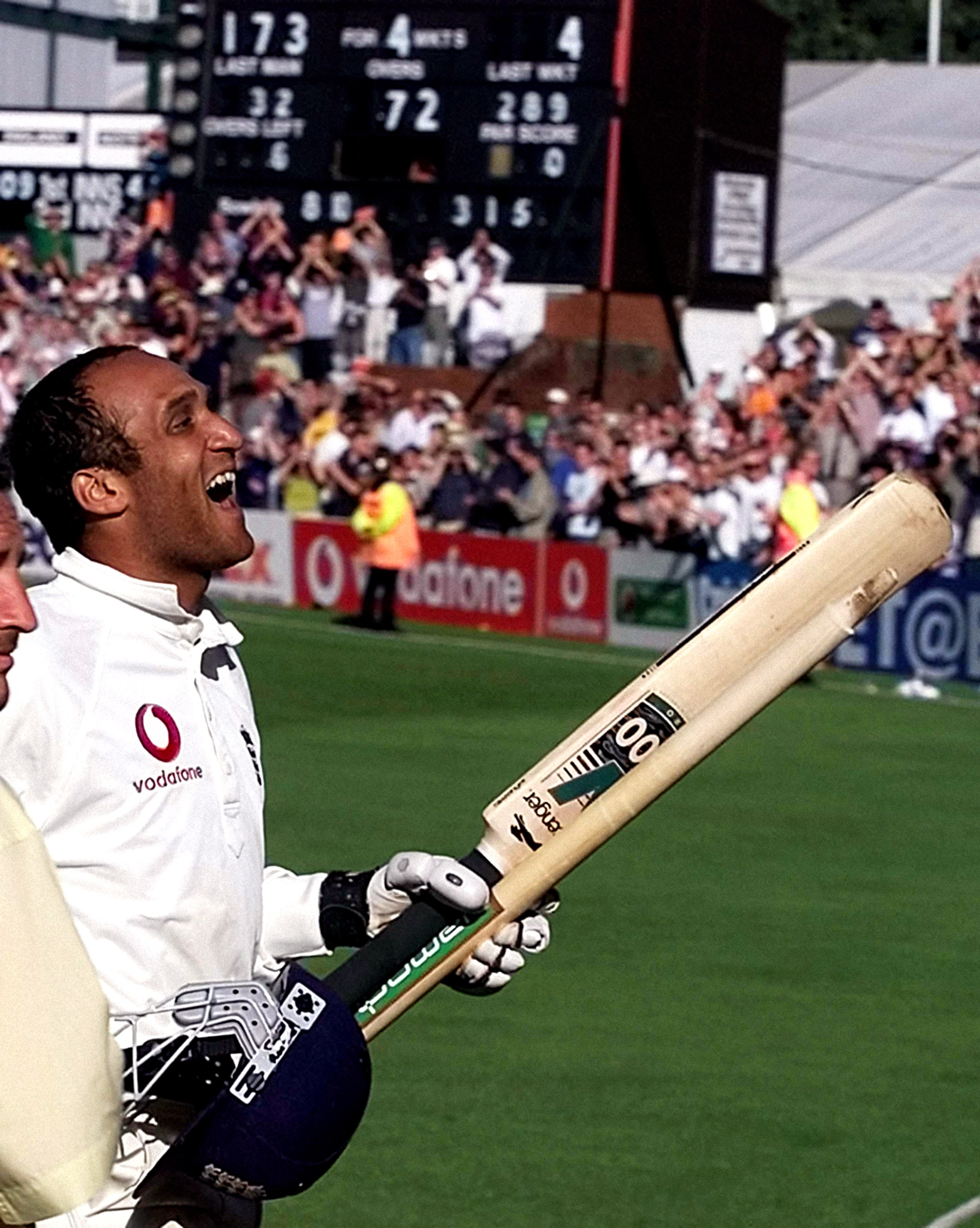 Mark Butcher celebrated after hitting the winning runs against Australia at Headingley in 2001 (Gareth Copley/PA)