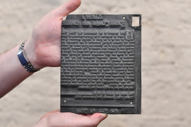 The 110-year-old printing plate inscribed with the Ulster Covenant (Bloomfield Auctions/PA)