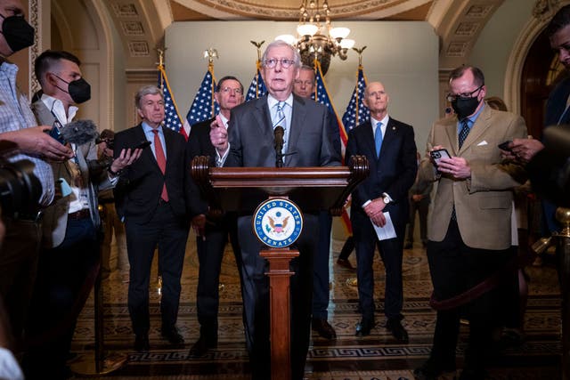 <p>Sen Mitch McConnell holds a press conference on Capitol Hill</p>