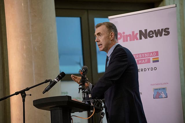 Adam Price spoke at the PinkNews Cardiff Summer Reception. (PinkNews/Jon Poutney)