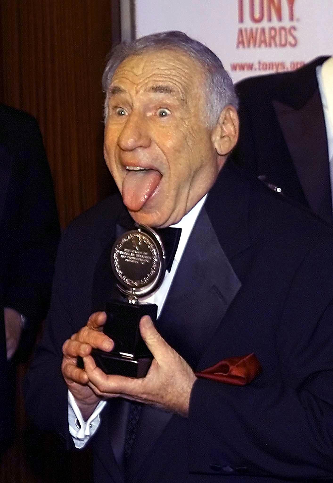 Mel Brooks with one of the 12 Tonys won by 'The Producers’ in 2001