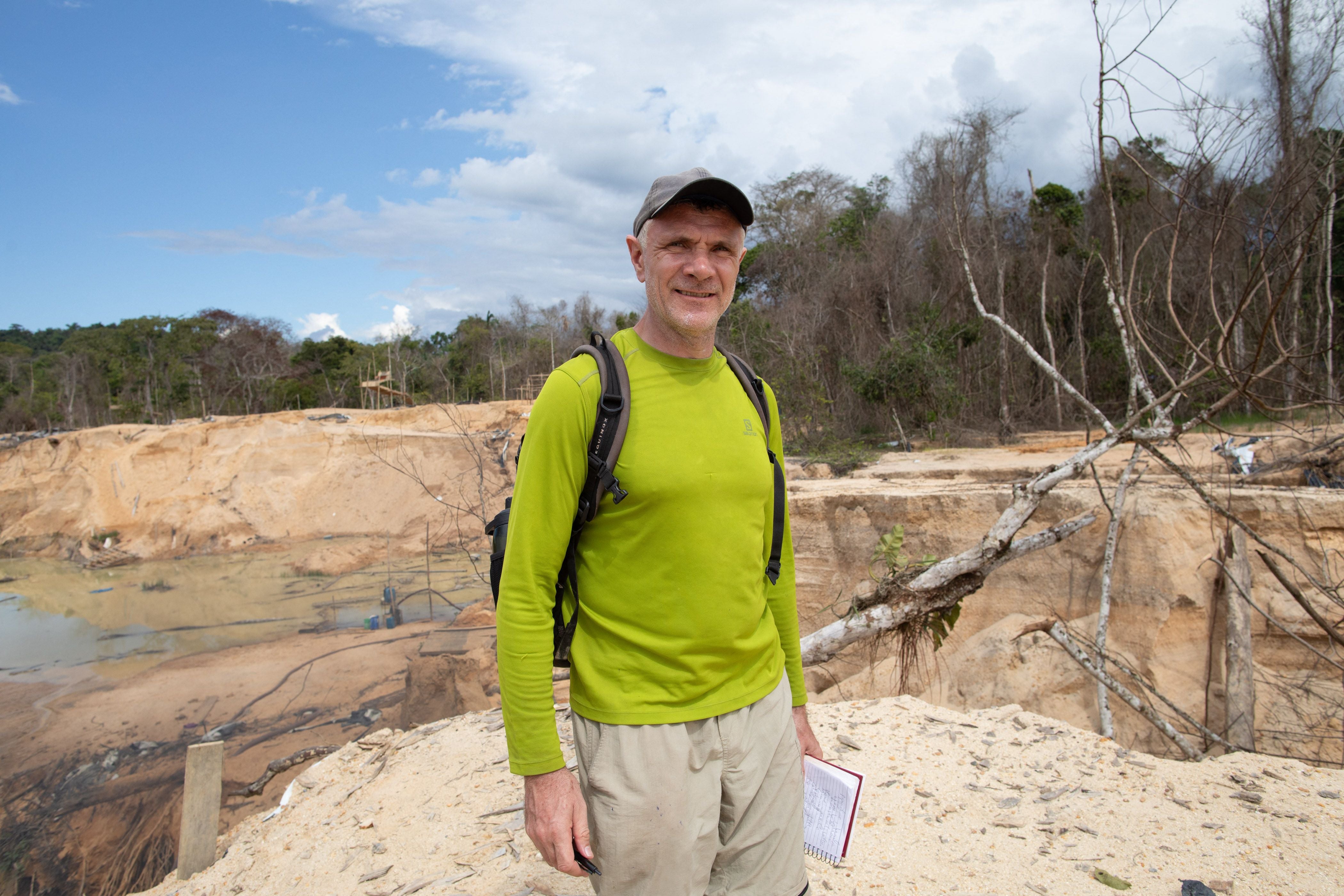 Veteran foreign correspondent Dom Phillips visits in a mine in the Brazilian state of Roraima
