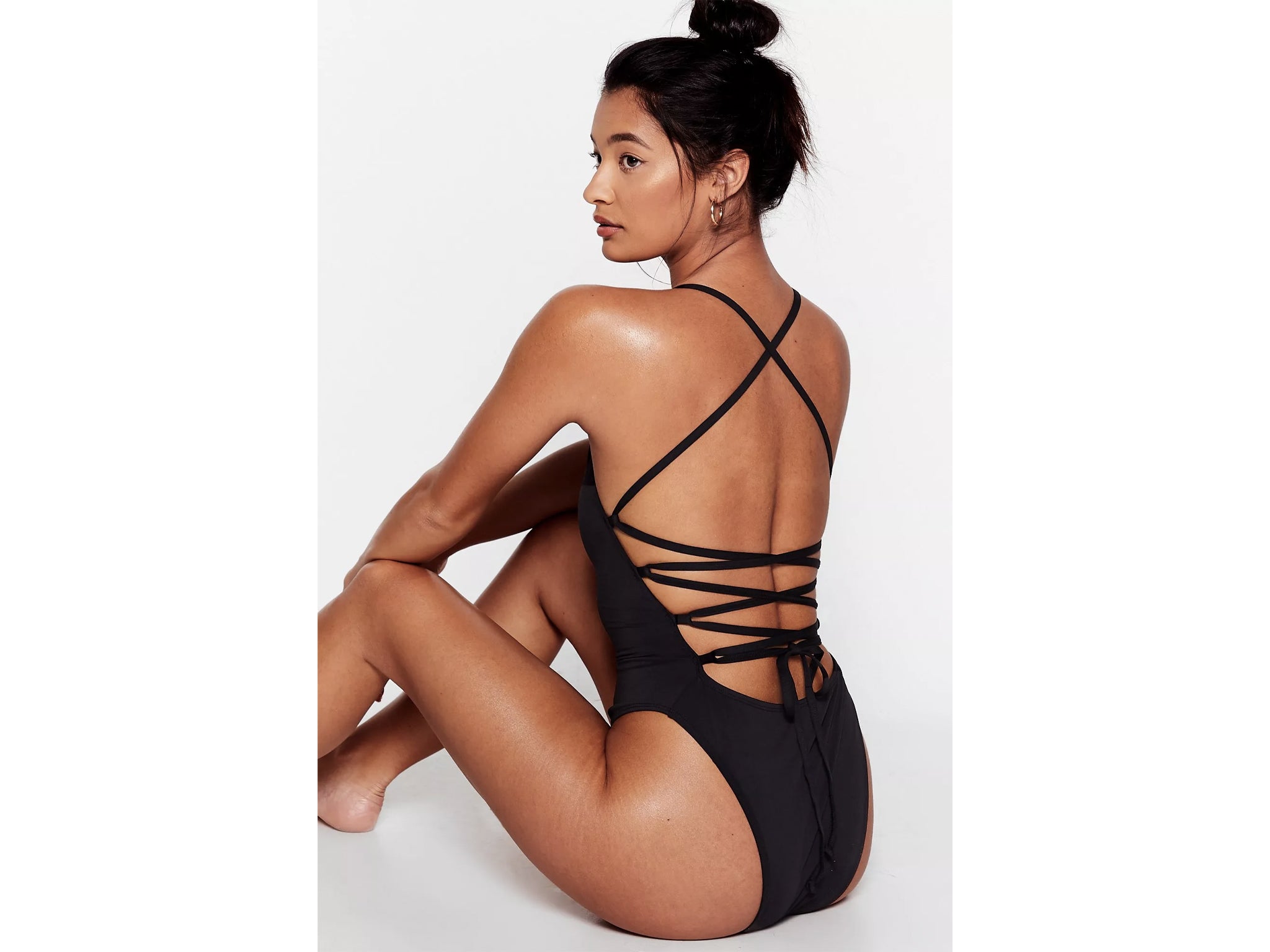 Lace-Up Strappy One-Piece Swimsuit in Black Beauty