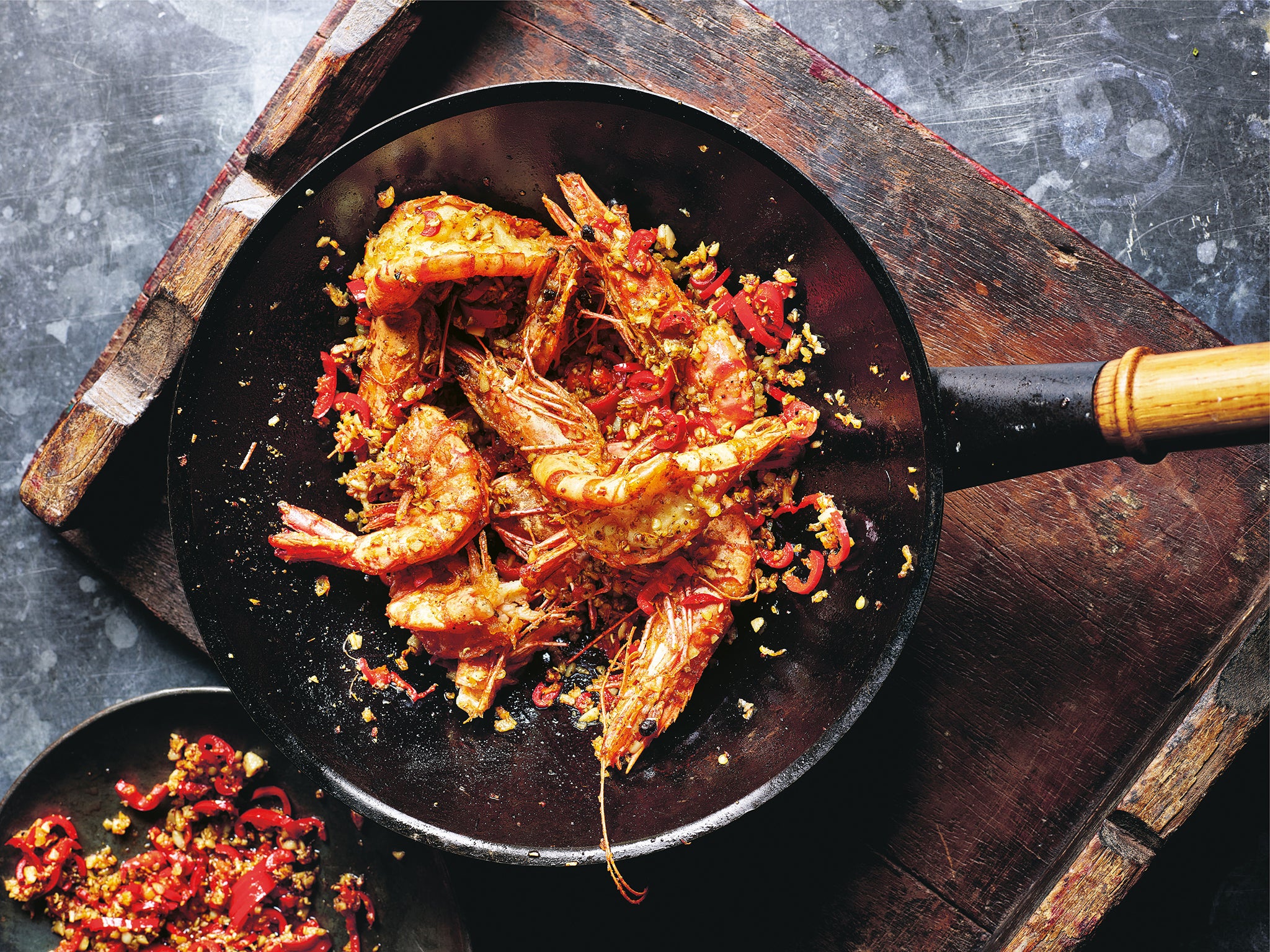 These spicy, salty prawns are a quick and easy midweek dinner