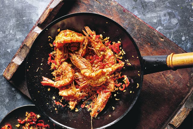 <p>These spicy, salty prawns are a quick and easy midweek dinner </p>