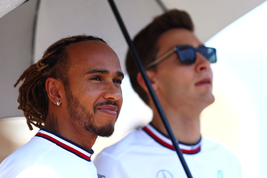 Mercedes driver Lewis Hamilton (left) and George Russell