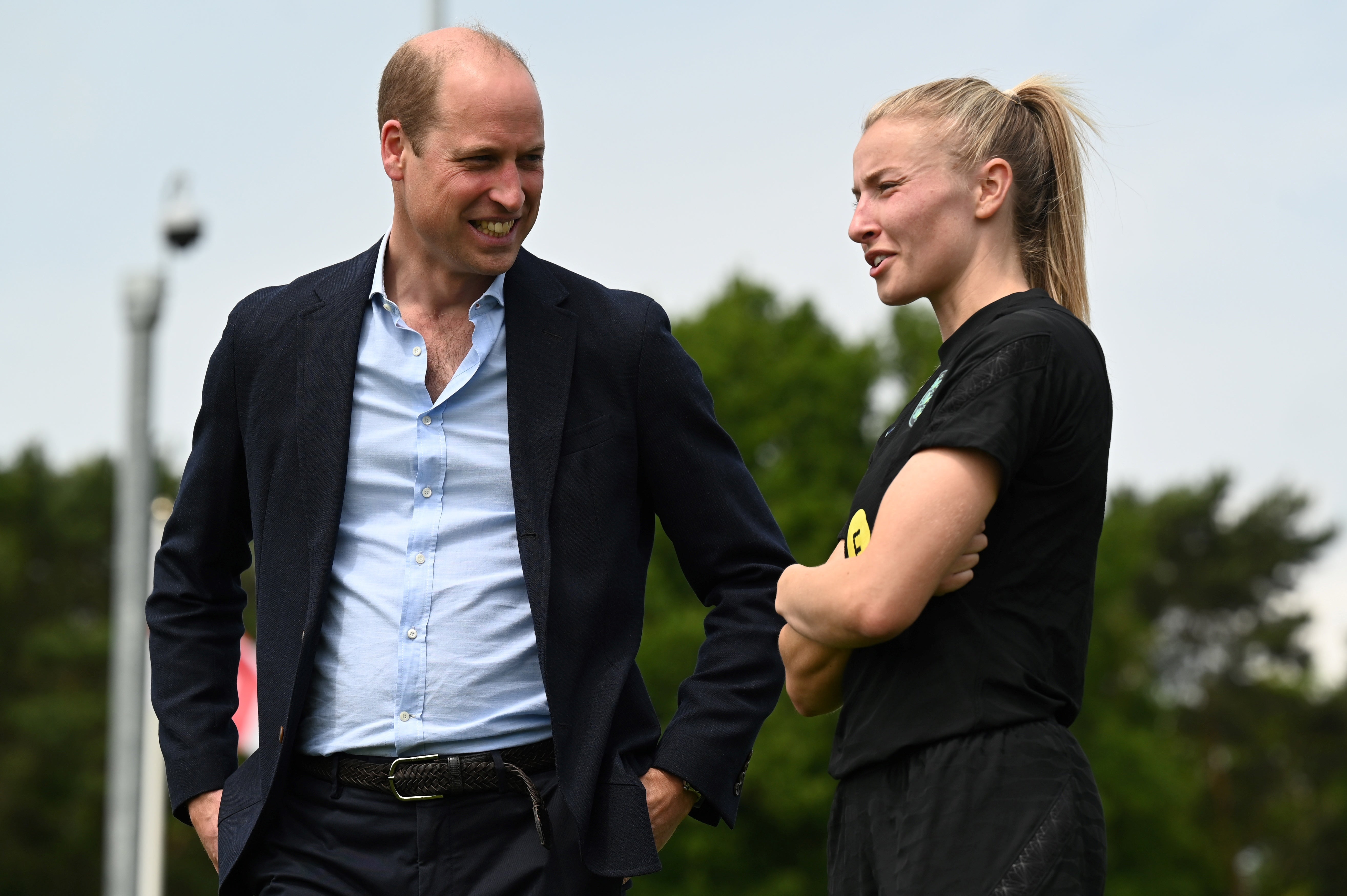 The Duke of Cambridge speaks with England captain Leah Williamson at St George’s Park on Wednesday (Paul Ellis/PA).