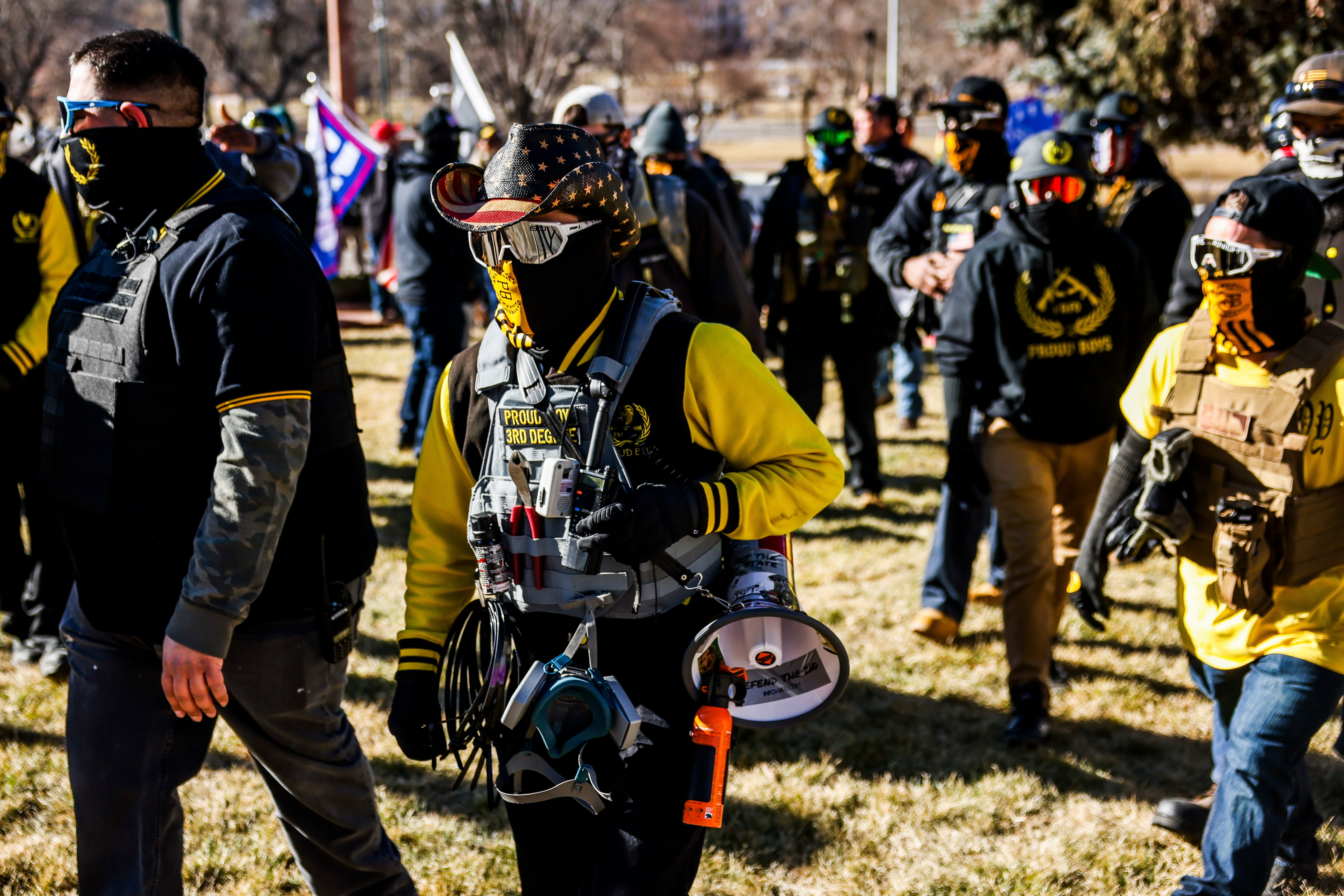 Proud Boys march at a protest in Colorado on January 6