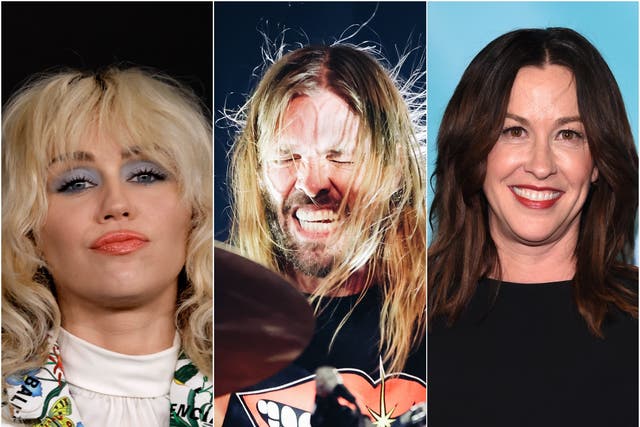 <p>Miley Cyrus, Taylor Hawkins, and Alanis Morissette</p>