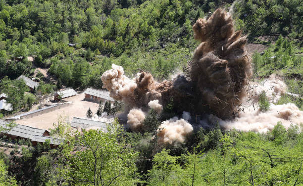 Punggye-ri nuclear test site being demolished on 24 May 2018 in North Korea