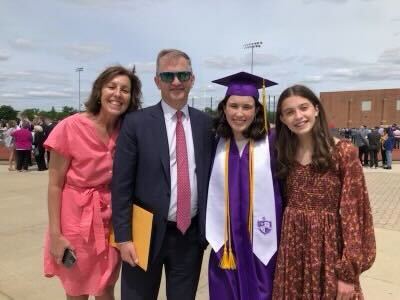 Congressman Sean Casten with Gwen, wife Kara and younger daughter Audrey during Gwen’s high school graduation ceremony