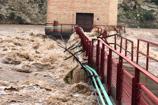 <p>Flooding at the water treatment plant in Billings, Montana, on Wednesday </p>
