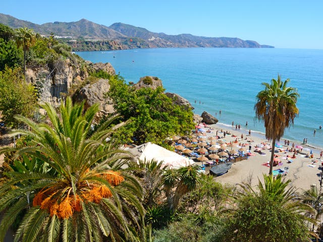 <p>The coastline in Nerja, a famed resort in Spain’s Costa del Sol</p>