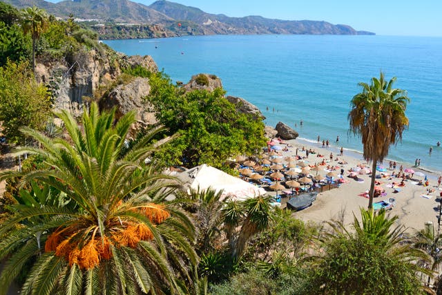 <p>The coastline in Nerja, a famed resort in Spain’s Costa del Sol</p>