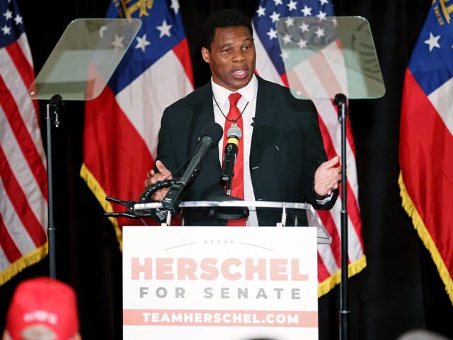 <p>Herschel Walker speaking in May after winning the Republican primary </p>