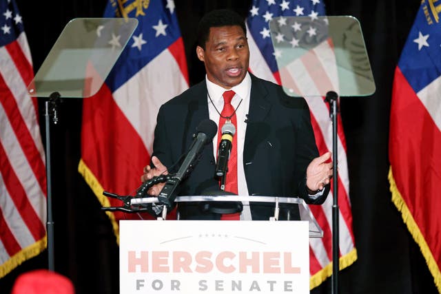 <p>Herschel Walker speaking in May after winning the Republican primary </p>