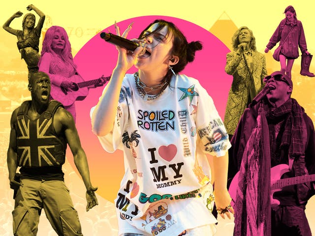 <p>Glastonbury past and future: Dolly Parton, Stormzy, Billie Eilish, Jay-Z and David Bowie</p>
