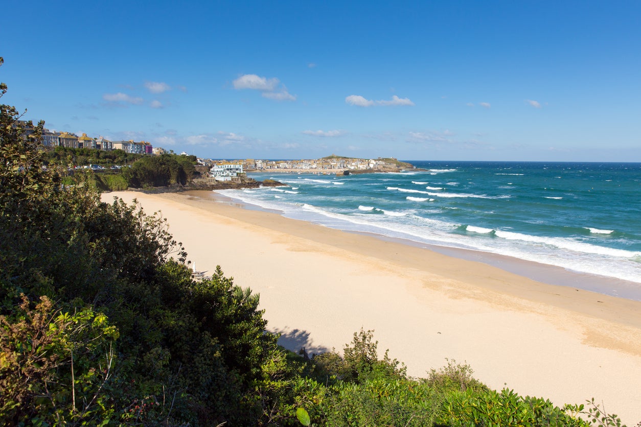 Porthminster Beach with St Ives in the background, Cornwall