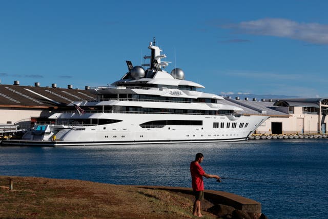 <p>The superyacht Amadea is moored in Honolulu on Thursday, June 16, 2022</p>