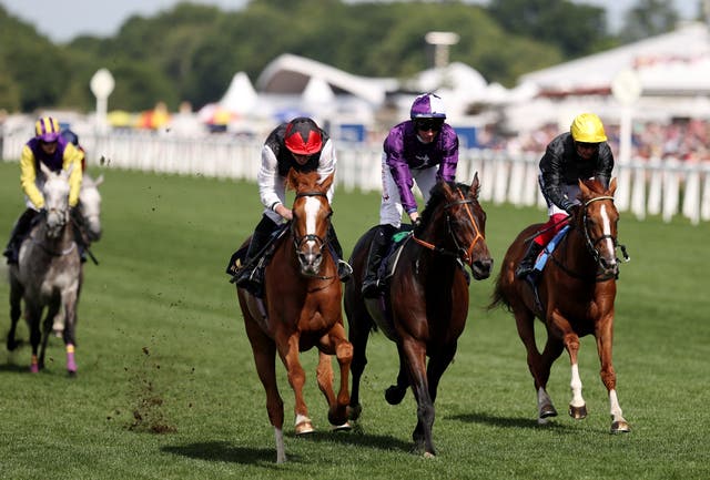 <p>Kyprios (Black + red cap) wins the Gold Cup from Mojo Star (purple) and Stradivarius (black)</p>