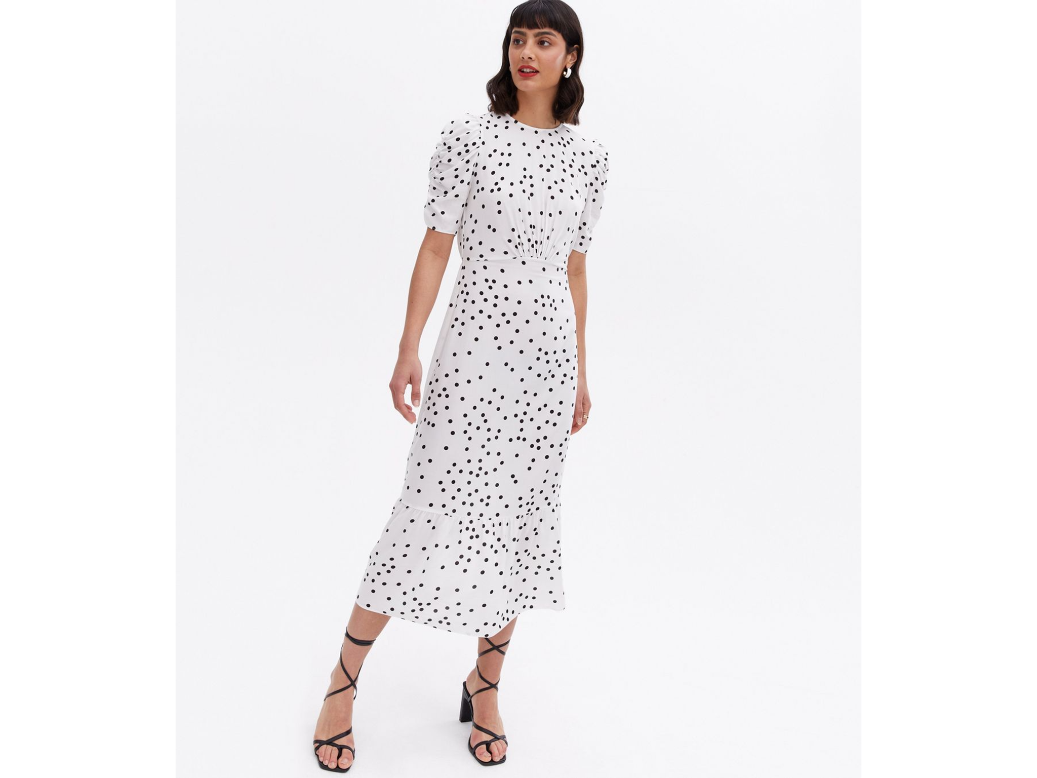 White polka dot dress new outlet look