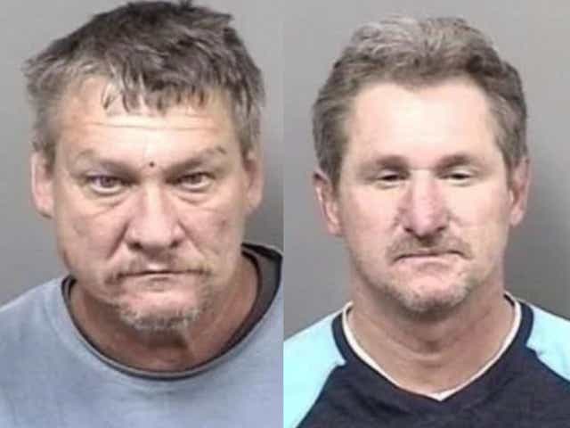 <p>Roy Lashley, 55, left, and Robert Lashley, 52, right, have been charged with hate crimes by a grand jury after they allegedly beat a Black man with their fists and an axe handle because of his race</p>