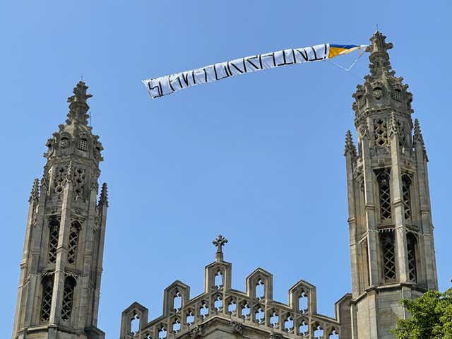 The banner above the chapel at King’s College Cambridge (Kosi Nwuba/PA)