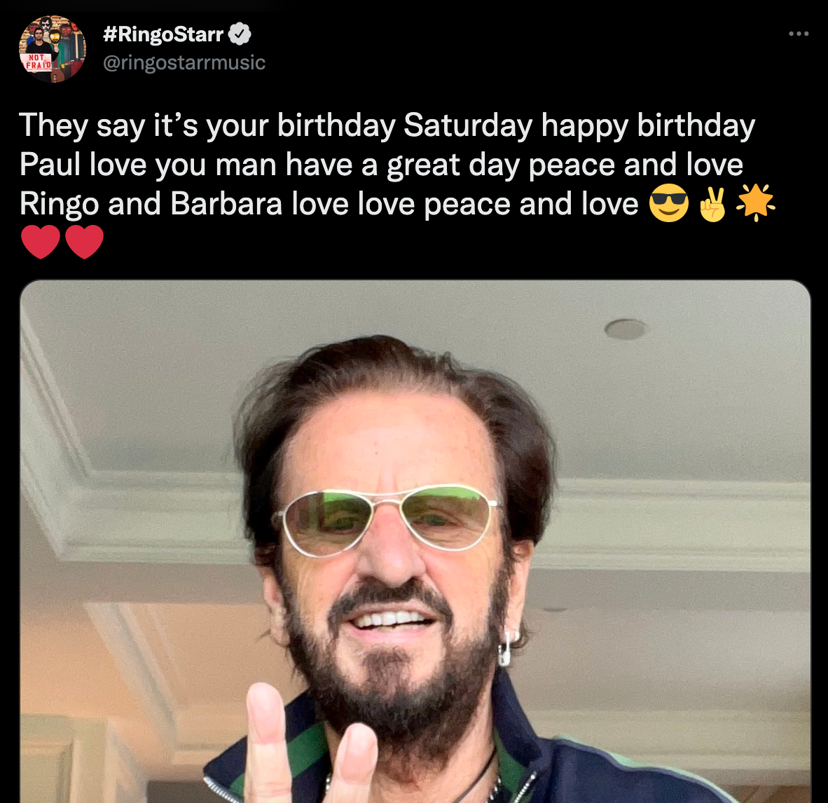 Ringo Starr sent Paul McCartney a birthday message on Twitter