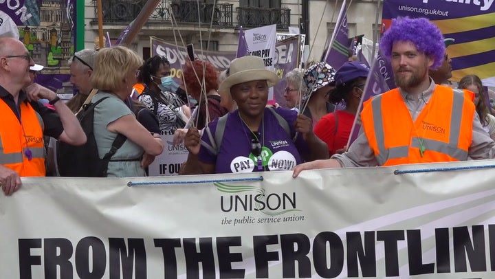 <p>Hundreds gather in central London to protest cost of living crisis</p>