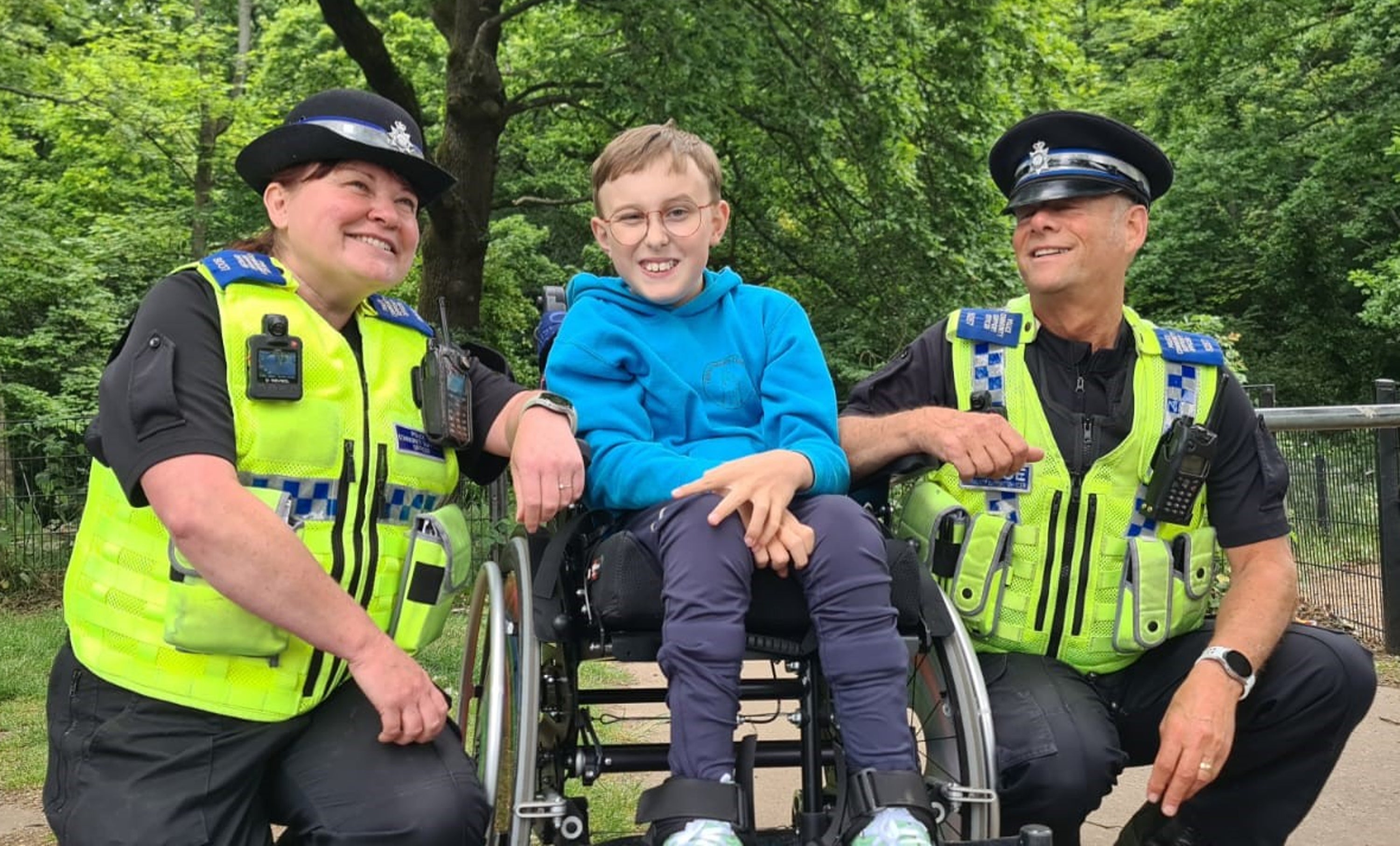 Tobias Weller with PCSOs in Endcliffe Park, Sheffield (Family handout/PA)
