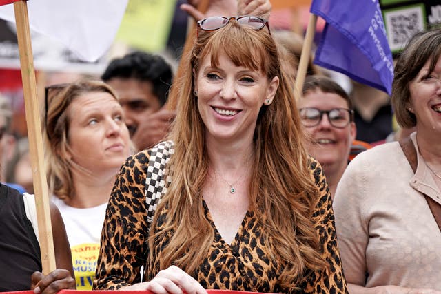 <p>Labour Party deputy leader Angela Rayner takes part in a TUC rally in London on 18 June </p>