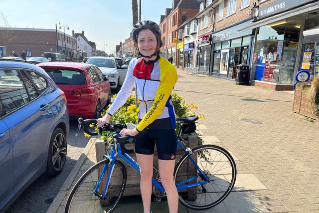 The Buckinghamshire-based nurse is aiming to complete the marathon challenge by August 28, averaging 46 miles on her bike per day (Francesca Lennon/PA)