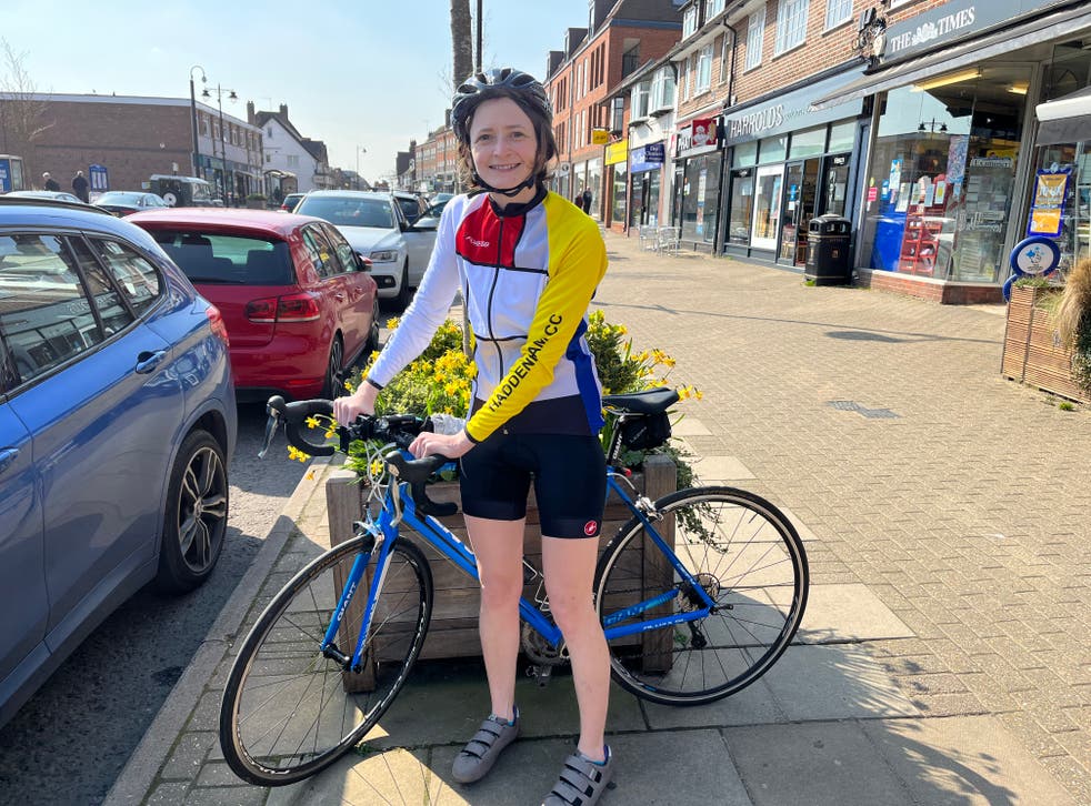 The Buckinghamshire-based nurse is aiming to complete the marathon challenge by August 28, averaging 46 miles on her bike per day (Francesca Lennon/PA)