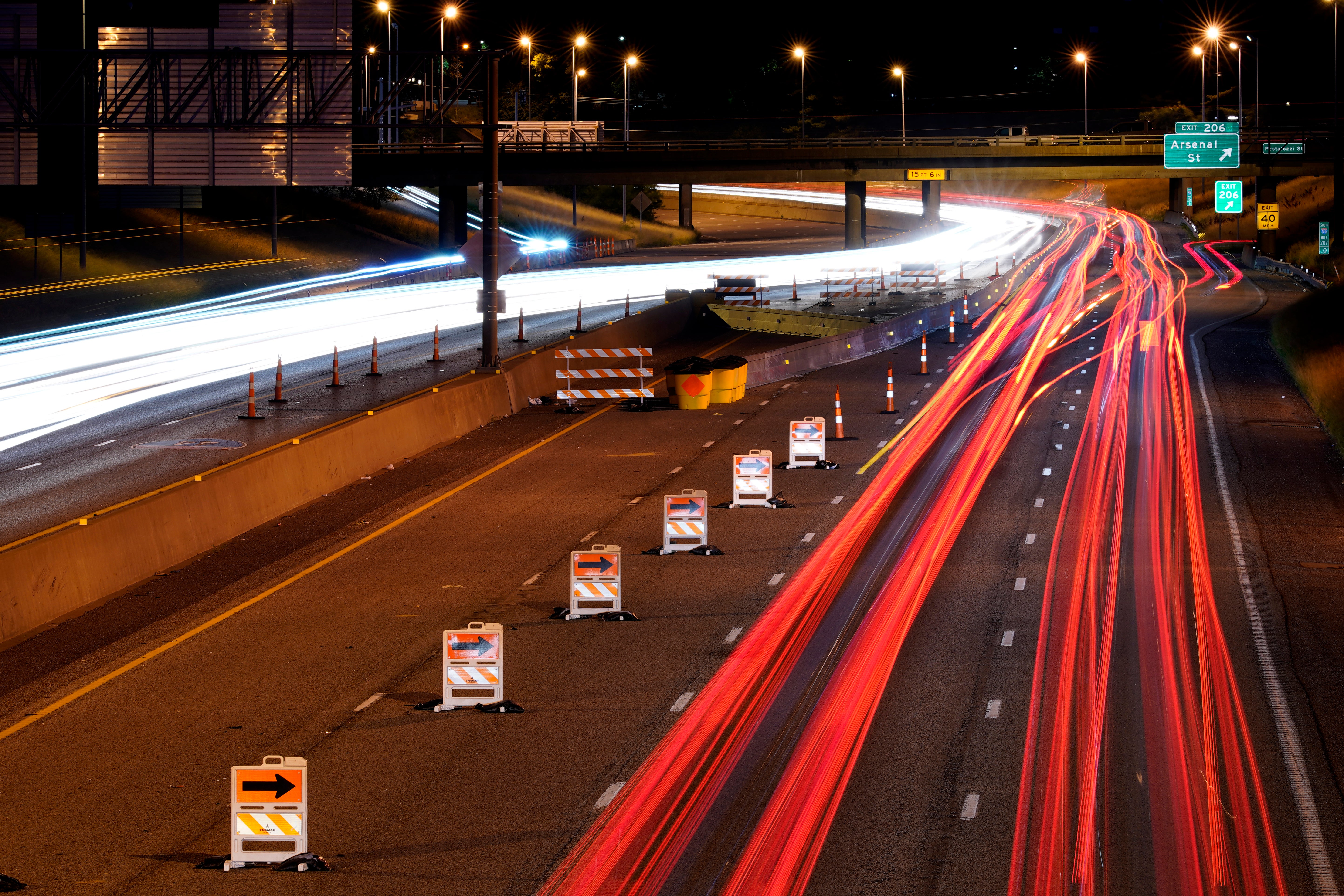 Traffic flows along Interstate 55 in June 2022 in St Louis, Missouri