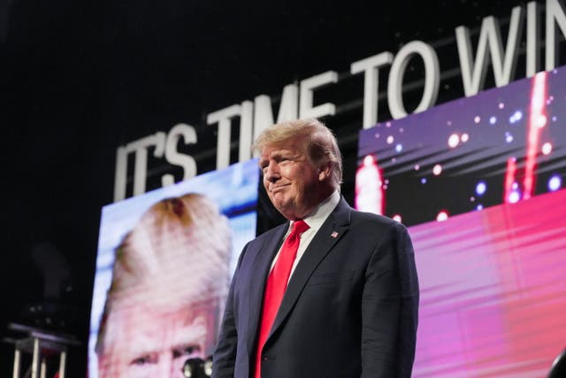 <p>Donald Trump speaks to an audience at the “American Freedom Tour” event in Memphis, Tennessee, on 18 June 2022</p>