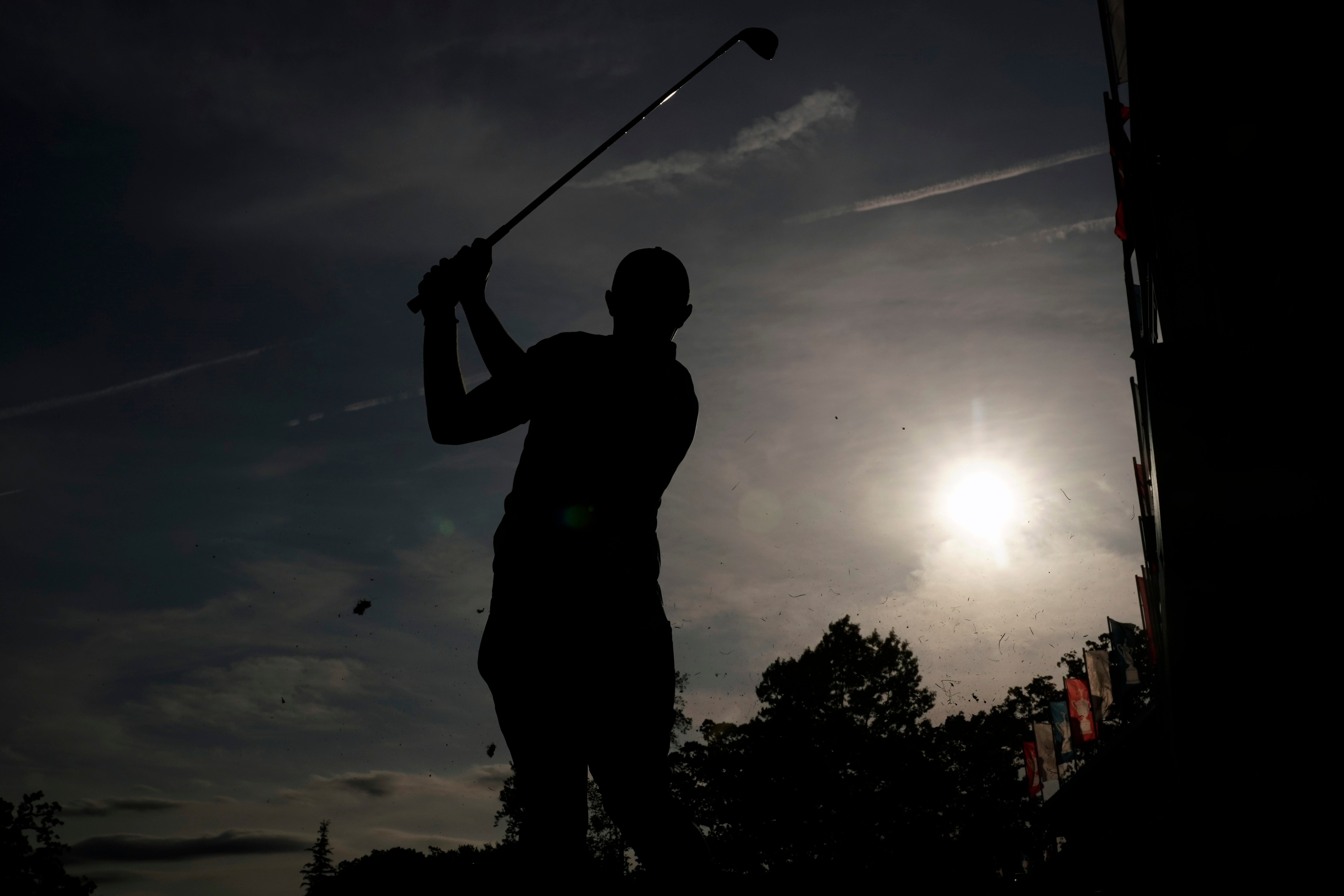 Matt Fitzpatrick watches his shot on the 18th hole during the first round of the US Open (Charlie Riedel/AP)