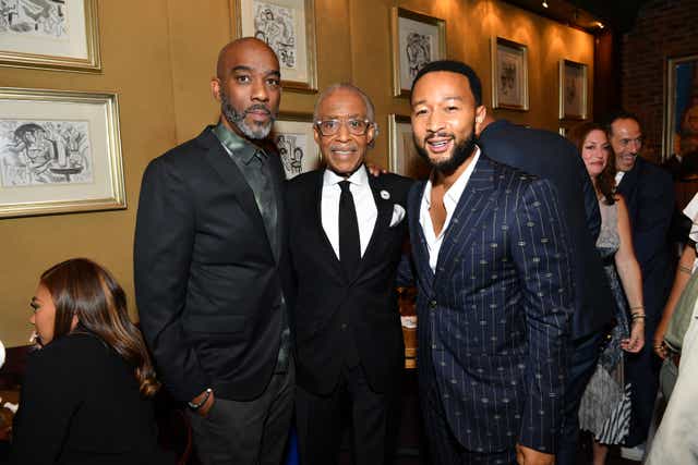 <p>Mike Jackson, Al Sharpton and John Legend attend Tribeca Festival closing night after party for Loudmouth at Tribeca Grill on June 18, 2022 in New York City</p>