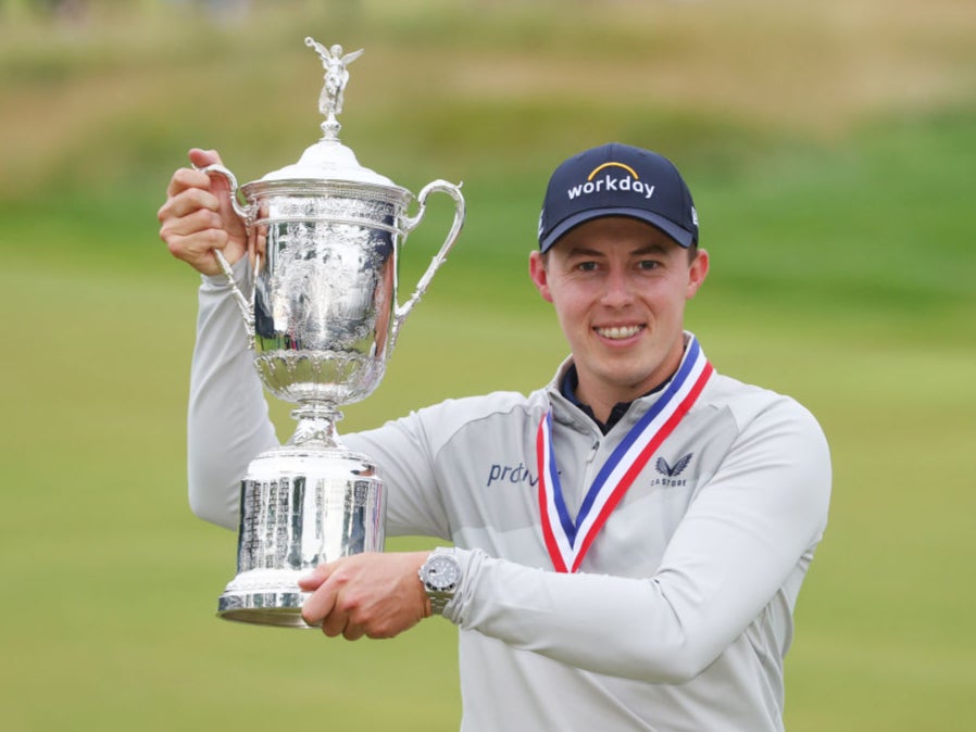 Matt Fitzpatrick poses with the US Open trophy