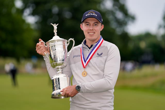 Matt Fitzpatrick poses with the trophy after winning the US Open (Charles Krupa/AP)